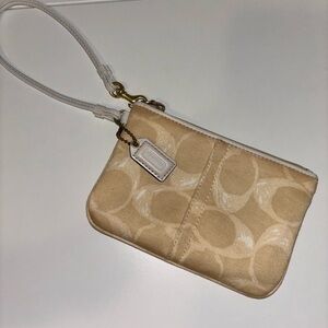 Coach Signature Canvas Wristlet in Beige with White Trim